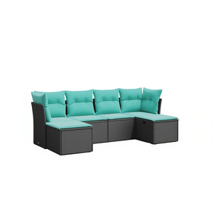 Black Poly Rattan Modular Garden <b>Sofa</b> <b>Set</b> Outdoor Furniture Contemporary Design High-Density Foam Cushions UV-Resistant PE - Product Image 1