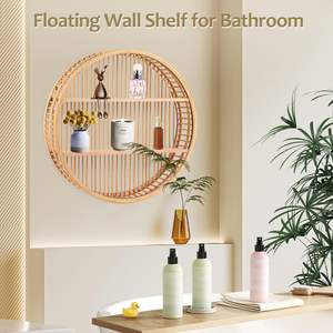 Étagère <span class=keywords><strong>murale</strong></span> en rotin créative à 2 niveaux, organisateur flottant pour la décoration du salon et de la salle de bain - Product Image 4