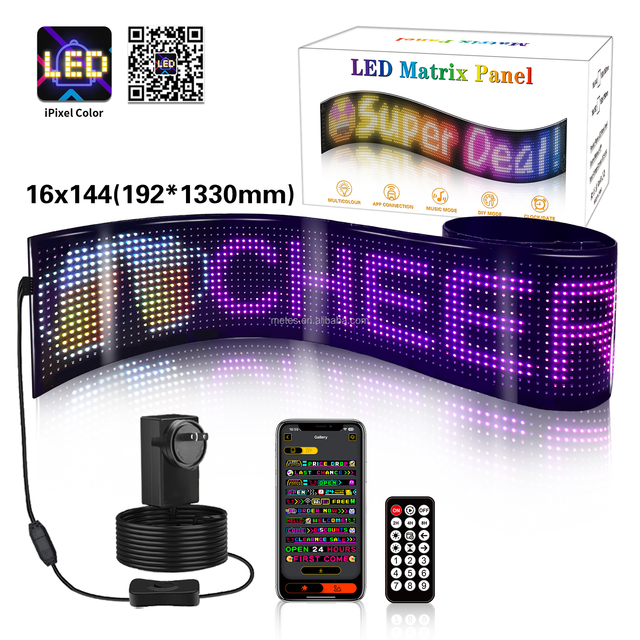 Flexible LED Car Sign, RGB Matrix Panel with APP & Remote Control, USB Scrolling LED Message Board for Car, Taxi & Shop