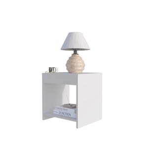 White Nightstand With <b>Open</b> <b>Storage</b> Shelf For Bedroom Side Table - Product Image 5
