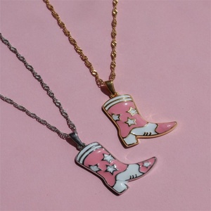 Western Style Jewelry Women Necklace Custom Stainless Steel Enamel Hat <b>Boots</b> Pendant Necklace - Product Image 4
