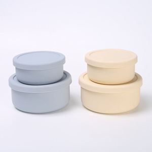 Pure Silicone Minimalist Style Two-<b>piece</b> Stackable Lunch Box <b>Set</b> with Baby Food Bowl and Fresh-Keeping Lid - Product Image 1