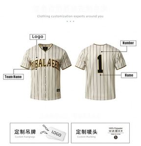 Factory Custom Cheap Adults College Heat-Transfer Printed Mesh <b>Button</b> Blank Stripes Moisture Wicking Quick Dry V-neck Baseball - Product Image 3