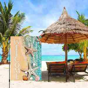 12X18In New Design Burlap Garden Flags Sea Star Welcome Outdoor Decorations for <b>Pool</b> Lake Yard-Display <b>Accessories</b> - Product Image 3