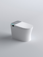 Siège de toilette intelligent avec commande par capteur de pied, commande vocale, auto-nettoyant, eau chauffée et air chaud, à poser au sol, en céramique, 220V