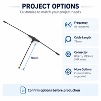 Antenne réceptrice radio FPV en forme de T 433 MHz avec câble de 78 mm, 50 ohms pour l'intégration de l'ensemble récepteur