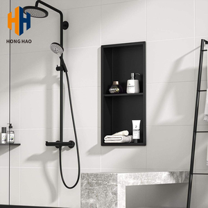 <span class=keywords><strong>Niche</strong></span> <span class=keywords><strong>de</strong></span> douche murale d'angle en acier inoxydable <span class=keywords><strong>de</strong></span> style moderne personnalisée avec éclairage LED, étagère encastrée à trois niveaux, écologique - Product Image 4