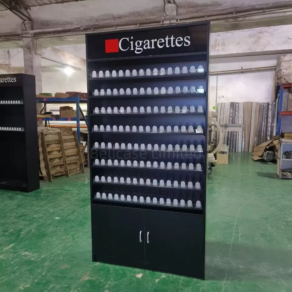 Raccords pour magasin de fumée Étagères à cigarettes Présentoir à tabac avec armoire de rangement Éclairage LED Porte-cigarettes pour magasin de tabac