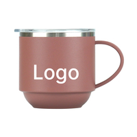 Mug de table isotherme empilable en SUS304 de 330 ml avec poignée et couvercle à glissière pour café, thé et boissons quotidiennes