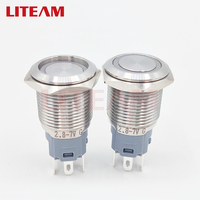 Interruptor de Botón Pulsador Momentáneo de Acero Inoxidable de 16mm, 19mm, 22mm, 25mm, 30mm, Impermeable y a Prueba de Polvo, 1NO+1NC, con Iluminación LED en Anillo