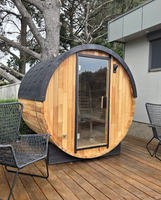 Traditionelle Outdoor-Rundfass-Sauna aus Massivholz mit Asphaltschindeldach für Familiengesundheit