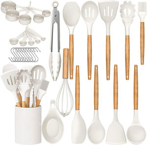 Good Price 33-Pieces Cookware Set Non Stick <b>Silicone</b> <b>Kitchen</b> <b>Utensils</b> Set With Wooden Handle - Product Image 1