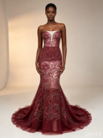 Tissu KC de luxe en dentelle bordeaux, tulle entièrement orné de strass floraux et de sequins pour robe de soirée formelle de Dubaï