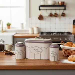 4 Pcs Round Tin <b>Box</b> Kitchen Set with Dome Lid Retro Design Food <b>Storage</b> & Container - Product Image 3
