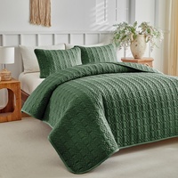 Ensemble de 3 couvre-lits matelassés vert olive, garnissage polyester, couette fine, literie