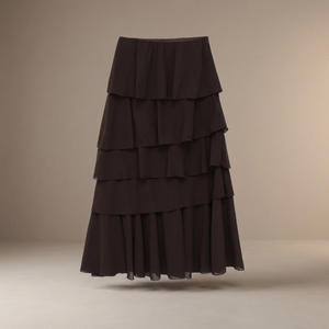 Jupe trapèze en velours côtelé noir pour femme, à volants superposés, longueur cheville, décontractée, respirante, design uni, taille haute, tissu doux - Product Image 4