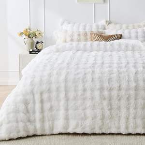 Ensemble de couette en fausse fourrure de <span class=keywords><strong>lapin</strong></span> ultra chaude en peluche 3 pièces Couette en sherpa à bulles réversible pour lit king size Hiver - Product Image 1
