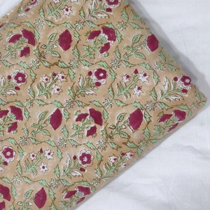 Hand Block Floral Printed Cotton Fabric | Sandy Brown Kids Dress <b>Material</b> for Ethnic Clothing <b>Sewing</b> and Crafting - Product Image 2