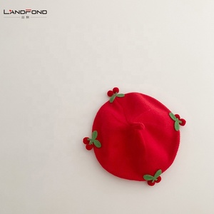 Landfond accesorio otoño-invierno Bebé niñas lindo cereza decoración boinas gorra de punto sombrero de <span class=keywords><strong>pintor</strong></span> - Product Image 6