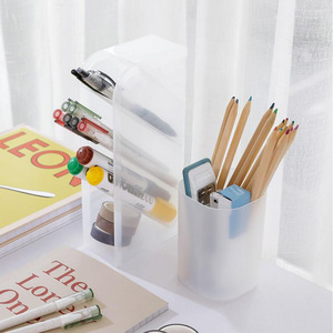 Transparent Angled Desk Organizer Multi Functional <b>Storage</b> <b>Box</b> <b>For</b> Pens Pencils Office Supplies Desktop Stationery Holder - Product Image 2