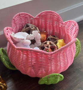 Panier de rangement en osier rose en forme de fleur avec feuilles vertes pour organiser les jouets des enfants - Vente en gros - Product Image 3