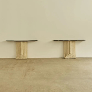 <span class=keywords><strong>Console</strong></span> moderne Wabi-Sabi en travertin et marbre noir – <span class=keywords><strong>Meuble</strong></span> d'entrée de luxe et pièce maîtresse - Product Image 4