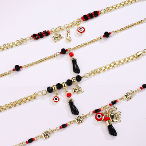 CM Joyería de Oro de 14K al por Mayor Pulsera de Azabache, Mal de Ojo, Mano Figa, Ojo de Cábala, Amuleto de Buena Suerte, Personalizable de Latón para Niños y Niñas - Product Image 1
