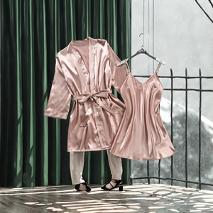 Pigiama Intero in Poliestere Solido Stile Retrò Elegante per Inverno/Primavera/Autunno/Estate, Sexy con Scollo a V e Decorazioni, Asciugatura Rapida - Product Image 2