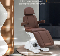 Table de massage électrique moderne en cuir marron pour esthéticienne, soins des cils, spa facial, avec 4 moteurs réglables et chaise de maquillage