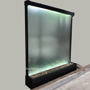 Tùy chỉnh trang trí nội thất tầng thường vụ màu đen phong thủy đài phun nước tường thủy tinh trong nhà thác nước với đèn LED - Product Image 5