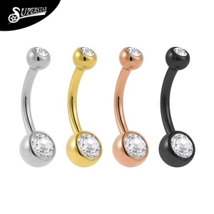 Siêu Sao tùy chỉnh ASTM F136 titan không ren rốn phong cách cổ điển Inlay Trắng Zircon bụng nút Vòng cơ thể xuyên đồ trang sức - Product Image 1
