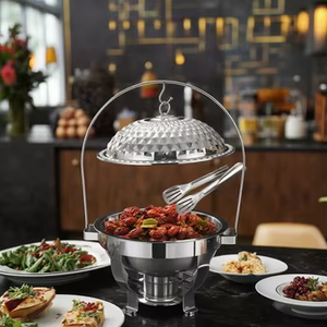 Plat à chafing de luxe en acier inoxydable argenté de 4,5 L avec dôme suspendu en diamant, nouveau design pour usage hôtelier, capacité ronde de 8 L - Product Image 5