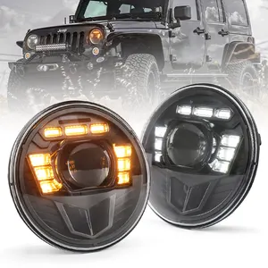 OVOVS 7 inç yüksek düşük işın ile LED far DRL dönüş sinyal ışığı sol el sürücü için Jeep Wrangler JK CJ5