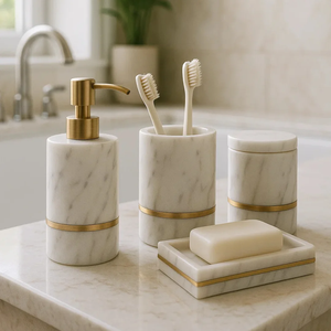 Fournitures en gros pour salles de bain, ensemble de salle de bain OEM ODM personnalisé, organisateur de salle de bain de haute qualité, ensemble blanc de luxe - Product Image 6