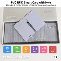 Carte intelligente RFID en PVC avec trou, 125 kHz EM ID T5577, réinscriptible, 13,56 MHz MF NFC IC UHF, contrôle d'accès sans contact, sécurité