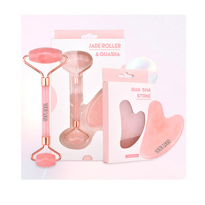 2023 Mauri Hot Sales Custom Skin Care Tools 100% Natural Facial Massage Rose Quartz Face Jade Roller Gua Sha Set with Box