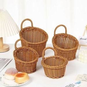 Grands paniers ronds en osier, <span class=keywords><strong>panier</strong></span> à bois de chauffage en cuir foncé, bac de rangement, <span class=keywords><strong>panier</strong></span> à <span class=keywords><strong>linge</strong></span> en jonc de mer tressé avec séparateur, forme de sac - Product Image 1