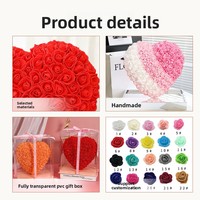 Rose en mousse PE, fleur éternelle, objet décoratif en forme de cœur. Cadeau pour la Saint-Valentin ou pour petite amie/meilleure amie.