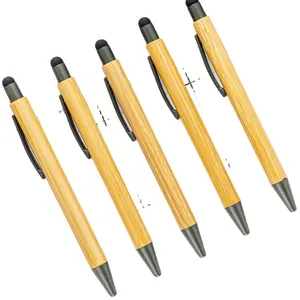 Touchscreen Pen Pers Bamboe Bal Pennen Custom Logo Bedrukbaar Geschenk Bamboe Hout Materiaal Balpen
