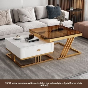 Tavolino da Caffè Multifunzionale in Stile Italiano Moderno con Cassetto Portaoggetti, Piano in Vetro, Pietra Sinterizzata e Struttura in Metallo per Soggiorno - Product Image 6