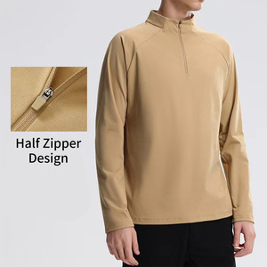 Bán Buôn Người Đàn Ông Của Nhanh Chóng Khô Chạy T-Shirts 100% Polyester Rắn Màu Sắc Đứng Cổ Áo Dài Tay Áo Nửa Zip Áo Thun Áo - Product Image 5