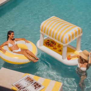 Barra Flotante Inflable de PVC con Rayas Amarillas, con Cuatro Portavasos, 72 Pulgadas de Largo, para Fiestas de Verano con Amigos - Product Image 4