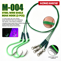KOMCAMCIS M-004 Hameçon bec d'aigle tranchant en fil d'acier 1*7 brins, phosphorescent UV, avec émerillon à roulement, 3 packs de montages prêts à l'emploi pour eau salée 2026