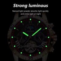 Montre automatique élégante POEDAGAR pour homme, cadran multifonction, montres mécaniques, bracelet en acier inoxydable or rose, style business