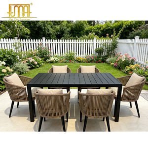 Muebles de jardín de exterior rectangulares, mesa de comedor y sillas de aluminio negro <span class=keywords><strong>Sat</strong></span> - Product Image 4