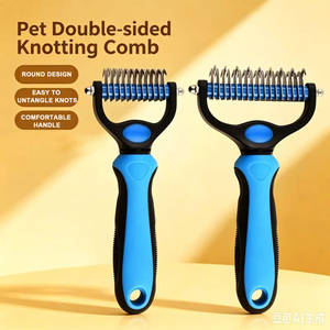 Outil de démêlage professionnel et écologique pour animaux de compagnie, peigne à double face pour <span class=keywords><strong>chien</strong></span> et chat, élimine les nœuds et les poils lâches, <span class=keywords><strong>brosse</strong></span> de toilettage douce - Product Image 5