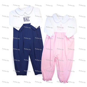 Conjunto de regalo para Recién Nacido 100% algodón cuello Peter Pan Otoño Invierno ropa de bebé vestidos al por mayor 0-12 <span class=keywords><strong>meses</strong></span> conjuntos de mameluco con monograma - Product Image 1