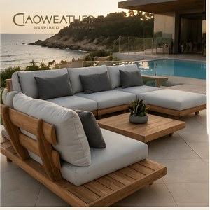<span class=keywords><strong>Conjunto</strong></span> de Sofás de <span class=keywords><strong>Madera</strong></span> Maciza Modernos para Exteriores con Cojines, Muebles de Jardín en Forma de L para Sala de Estar, Hotel o Villa - Product Image 1