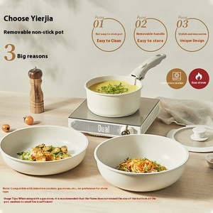 Phong cách mới có thể tháo rời xử lý Cookware Set Die Cast nhôm không dính chậu chảo với nắp Silicone tiết kiệm không gian nhà bếp thiết lập - Product Image 4