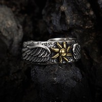 Vente en gros, Meilleure vente : Bague ouverte pour homme, style punk, motif tournesol et aile, design vintage et original, design graffiti, design de niche